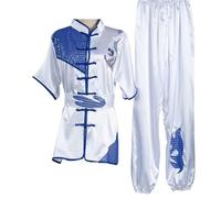 XIUsheUA Adult Wushu Clothing Sets Sanda Martial Arts Tai Chi Shirt+Pants Fighting Training Suit Taiji Kung Fu Uniform for Tai Chi, Martial Arts(White dragon short,180 height 175-185cm)