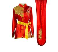 XIUsheUA Adult Wushu Clothing Sets Sanda Martial Arts Tai Chi Shirt+Pants Fighting Training Suit Taiji Kung Fu Uniform for Tai Chi, Martial Arts(Red dragon Long,180 height 175-185cm)