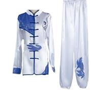 XIUsheUA Adult Wushu Clothing Sets Sanda Martial Arts Tai Chi Shirt+Pants Fighting Training Suit Taiji Kung Fu Uniform for Tai Chi, Martial Arts(White dragon Long,140 height 136-145cm)