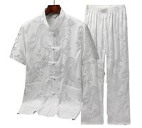 XIUsheUA Kung Fu Jacket Men Traditional Clothing Linen Hanfu Top Long Sleeve Tang Suit Kung Fu Shirt Cardigan Coat for Tai Chi, Martial Arts(White,44)