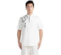 XIUsheUA Kung Fu Shirt Only T-shirt Martial Arts Short-sleeved Clothing Classic Uniform Tai Chi Clothes Men's Shirt Top Women for Tai Chi, Martial Arts(White 2,M)
