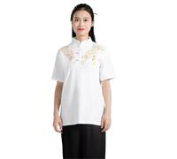 XIUsheUA Kung Fu Shirt Only T-shirt Martial Arts Short-sleeved Clothing Classic Uniform Tai Chi Clothes Men's Shirt Top Women for Tai Chi, Martial Arts(White,3XL)