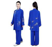 XIUsheUA Kung Fu Tai Chi Clothing Vintage Tops+Pants Dragon Printset Martial Arts Wing Chunretro Taijiquan Wushu Uniform for Tai Chi, Martial Arts(Blue and colorful,S)