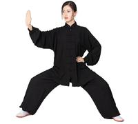 XIUsheUA Kung Fu Uniform Soft Cotton Tai Chi Suit Wushu Martial Arts Women and Men Wing Chun Jacket Pants for Tai Chi, Martial Arts(Black,3XL)