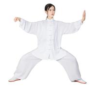 XIUsheUA Kung Fu Uniform Soft Cotton Tai Chi Suit Wushu Martial Arts Women and Men Wing Chun Jacket Pants for Tai Chi, Martial Arts(White,L)