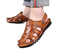 XIUsheUA Summer Men's Leather Shoes Casual Outdoor Beach Sandals Trendy Crossbody Strap Back Strap Slippers For Men for Beach, Walking(Brow,39)