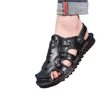 XIUsheUA Summer Men's Leather Shoes Casual Outdoor Beach Sandals Trendy Crossbody Strap Back Strap Slippers For Men for Beach, Walking(Black,41)