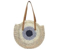 XIUsheUA Summer Round Straw Shoulder Bag Women Large Capacity Handbag Handmade Beach Bags Rattan Handle Bag Vacation Tote for Beach, Outing(Beige Style3)