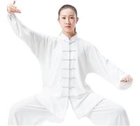 XIUsheUA Tai Chi Kung Fu Uniform Traditional Clothing Men Women Adult Silk Casual Arts Performance Practice Clothes Wushu for Tai Chi, Martial Arts(Red long,XXL)