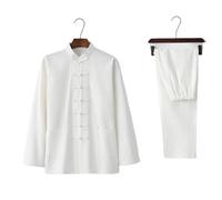 XIUsheUA Tai Chi Uniform Traditional Tang Suit Cotton Linen Kung Fu Costume Martial Art Performance Outfit Loose Casual Women&Men for Tai Chi, Martial Arts(White set,L 170cm)