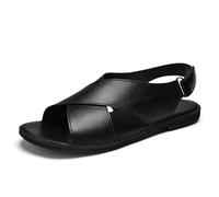 XIUsheUA Vintage Summer Men's Sandals Leather Men Casual Shoes Outdoor Open-toe Beach Shoes For Male Leisure Walk Flats for Beach, Walking(Black,40)