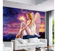 XiuTaiLtd Custom 3D Photo Wallpaper Mural - World Peace Dove Guardian Angel Girl Sunset 3D Wallpaper Living Room Bedroom Dining Room Office Study Wall Paper-200x100 CM