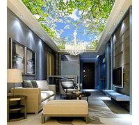 XiuTaiLtd Custom Ceiling Wall Paper- 3D Blue Sky White Clouds Pigeon Flowers Green Leaves Wallpaper Living Room Bedroom Ceiling Fresco-250x175 CM