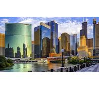 XiuTaiLtd Jigsaw Puzzle 1000 Piece Chicago City Illinois Buildings Classic Puzzle DIY Kit Wooden Toy Unique Gift Home Decor,75x50cm