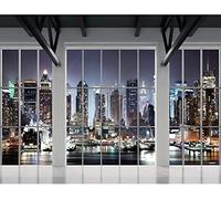 XiuTaiLtd Wall Murals Window New York Night Silk Wall Decoration Living Room Bedroom-200x100 CM