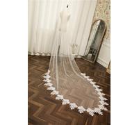 XIUWOUG 1 Tier Bridal veil White/Ivory 3.5M Cathedral Romantic Soft Wedding Veil Long Lace Edge Tulle sheer Bridal Veil with Comb,Ivory