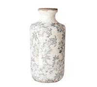 XIUWOUG 11Inch Vintage Gray Tall Flower Vase for Home Decor,Large Ceramic Rustic Farmhouse Vase with Distressed Floral Pattern for Table Centerpieces