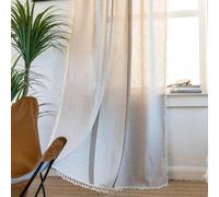 XIUWOUG 1Panel Tassel Embellished Vintage Linen Cotton Curtain Panel,Semi Blackout Embroidered Window Drapes, Rod Pocket Window Curtains for Bedroom Living Room Interior Decoration,B,52W×63inL1P