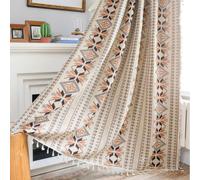 XIUWOUG 2Panels Boho Style Linen Cotton Floral Curtains with Tassel Semi Blackout Curtain Drapes Rod Pocket Farmhouse Window Curtain for Bedroom Living Room,D,59W*94inL2Ps