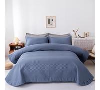 XIUWOUG 3 Piece Quilted Bedspread with Pillow Shams 100% Cotoon Quilted Bedspread Throw Warm Sofa Blankets Diamond Pattern Super King Bedspreads Bed Throw,blue,245x270 cm