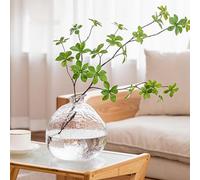 XIUWOUG Hammered Clear Glass Vase for Wabi-sabi Decor Irregular Glass Flower Vase for Home Decor Living Room Entrance Table Decoration,Clear