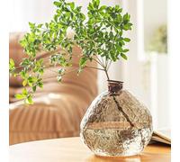 XIUWOUG Hammered Textured Brown Glass Vase for Wabi-sabi Decor Large Amber Glass Flower Vase for Home Decor Living Room Entrance Table Decoration,Brown