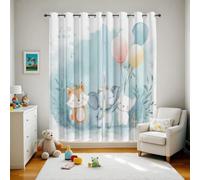 XIUWOUG Kids Blackout Curtains for Bedroom, Cartoons Jungle Animals Elephants and Fox Pattern Eyelet Thermal Insulated Printed Curtains for Playroom,K,200x260H cm (2 panels)