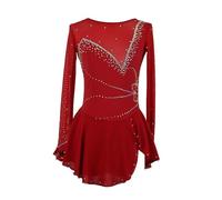 XIUWOUG Kids Girls Black Figure Skating Dress Long Sleeve Professional Modern Ice Skating Dress for Competition Performance Practice Training,Dark Red,XS