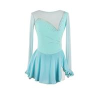 XIUWOUG Kids Girls Black Figure Skating Dress Long Sleeve Professional Modern Ice Skating Dress for Competition Performance Practice Training,Light Blue,XXL