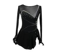 XIUWOUG Kids Girls Black Figure Skating Dress Long Sleeve Professional Modern Ice Skating Dress for Competition Performance Practice Training,Black,XXXL
