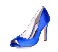 XIUWOUG Ladies Slip on High Heels Kitten Heels Open Toe Sexy Dress Prom Womens Wedding Bride Sandals Shoes,Royal Blue,8.5