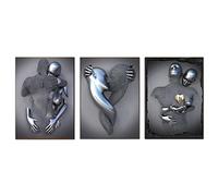 XIUWOUG Love Heart Gray 3D Effect Wall Art Statue Art Canvas Painting Wall Decor for Home, Abstract Metal Couple Sculpture Artwork Picture Prints,ABC,50x70cm No Frame
