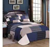XIUWOUG Patchwork Bedspreads King Size, Brown Grey/Blue Grey - Quilted Bedspreads, Real Patchwork 100% Cotton Handmade with 2 Pillowcases,Blue,230x250 cm
