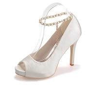 XIUWOUG Platform Women's Wedding Open Toe 4.33 Inches / 11 cm Stilettos High Heels Patent Pumps Prom Party Women High Heels Shoes Size 3-8.5 US,Ivory,6.5