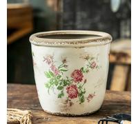 XIUWOUG Reto Rustic Ceramic Flower Pots for Garden Plants and Succulents,Distressed Cracked Glazed Planters with Drainage Holes Tuscan Flower Pots for Outdoor,PinkL,with hole