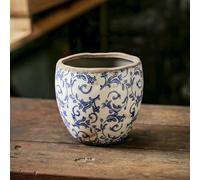 XIUWOUG Reto Rustic Ceramic Flower Pots for Garden Plants and Succulents,Distressed Cracked Glazed Planters with Drainage Holes Tuscan Flower Pots for Outdoor,BlueS,with hole