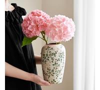 XIUWOUG Vintage Green and White Porcelain Vases Ceramic Chinoiserie Vase for Flowers Home Decor, Retro Crack Green Flower Vases Pottery Vase Chinoiserie Decor,H1