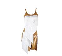 XIUWOUG White Latin Dance Dress, Women Tassel Latin Dance Dress Competition Performance Costume, Samba Rumba Cha Cha Salsa Dresses,White,XXL