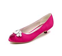 XIUWOUG Women's Bridal Block Heel Mary Jane Shoes - Round Toe with Rhinestone | Low-Heeled Evening, Prom & Party Dress Pumps Perfect for Brides,Rose red,8.5