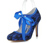 XIUWOUG Women's Bridal Shoes High-Heel Satin Sandals for Weddings, Closed-Toe Slip-On Kitten Heels, Comfortable Pumps for Evening Parties & Proms,Royal Blue,6