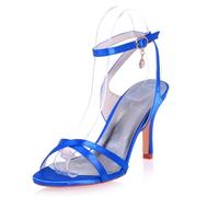 XIUWOUG Womens High Heel Buckle Open Toe Heels Ladies Pearl Satin Sexy Party Evening Dress Shoes Dressy Heeled Shoes Peep Toe Comfort Sandals,Royal Blue,3.5