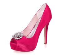 XIUWOUG Women's High-Heeled Kitten Heel Slip-On Mary Jane Satin Sandals | Rhinestone-Embellished Open-Toe Dress Shoes for Weddings,Rose red,7