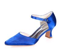 XIUWOUG Womens High Heels Shoe Ankle Strap Ladies Comfort Wedding Bridal Prom Shoes Buckle Evening Party Closed Toe Dress Wide Fit Sandals,Royal Blue,3.5