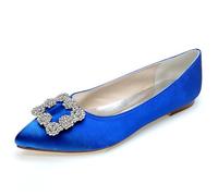 XIUWOUG Women's Pointed Toe Flat Satin Sandals with Rhinestones | Slip-On Comfort Dress Shoes for Weddings, Bridal Events & Sexy Evening Wear,Royal Blue,3.5