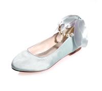 XIUWOUG Women's Round-Toe Low-Heeled Satin Flat Shoes with Pearl Detail | Slip-On Comfort Soft Dress Flats for Women,Silver,6