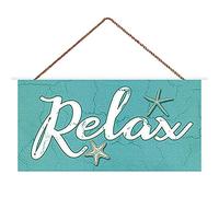 XIUXZMM Relax Sign for Door Bathroom Wall Decoration Welcome Hanging Sign Rustic Distressed Blue Wood Wall Hanging Plaque Sign 10x5inch(XXQ052)