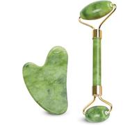 Xiuyan Jade Roller Gua Sha Set, Natural Face Roller Skin Care Tools for Puffy Eyes Relief Anti Agin