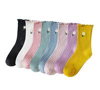XIUYANG Sunflower Embroidery Frilly Cute Socks - Ruffle High Ankle Kawaii Lolita Socks Gifts for Women - 5/8 Pairs, 8 Pairs-color 1, One size