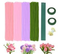 Xiuyer 400pcs Pipe Cleaners for Craft, Pipe Cleaners for Craft Flowers, 4 Colours with Flower Stems and Tape Super Flexible Tulip Bouquet Pipecleaners for Gifts,DIY Craft, Home Decorations