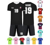 Xiuyours Black Personalised Football Shirt Name Number Logo Custom Kit Jersey Shorts Gifts for Kids Boys Men Party